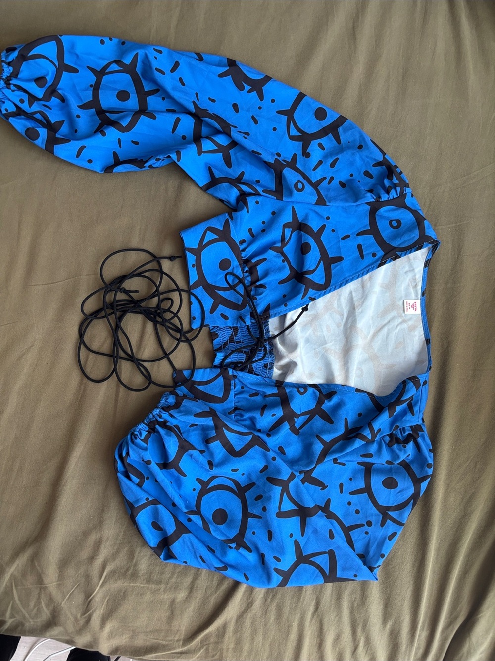 SHEIN Blue and Black Eye Printed Tie Around Top